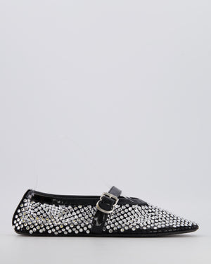 Alaïa Black Mesh Crystal-Embellished Ballet Flats with Patent Leather Strap Detail Size EU 37.5 RRP £955