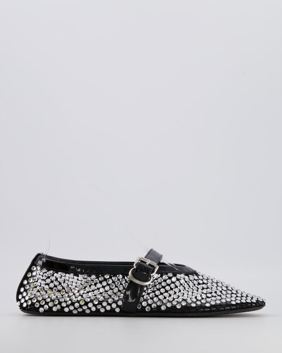 Alaïa Black Mesh Crystal-Embellished Ballet Flats with Patent Leather Strap Detail Size EU 37.5 RRP £955