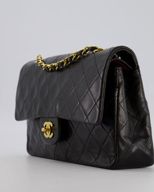 Chanel Vintage Black Medium Classic Double Flap Bag in Lambskin Leather with 24K Gold Hardware