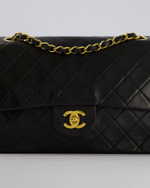Chanel Vintage Black Medium Classic Double Flap Bag in Lambskin Leather with 24K Gold Hardware