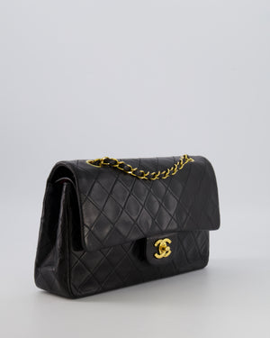 Chanel Vintage Black Medium Classic Double Flap Bag in Lambskin Leather with 24K Gold Hardware