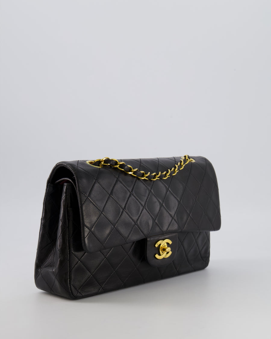 Chanel Vintage Black Medium Classic Double Flap Bag in Lambskin Leather with 24K Gold Hardware