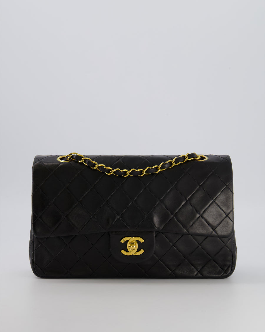 Chanel Vintage Black Medium Classic Double Flap Bag in Lambskin Leather with 24K Gold Hardware