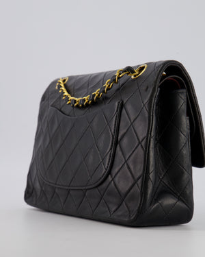 Chanel Vintage Black Medium Classic Double Flap Bag in Lambskin Leather with 24K Gold Hardware