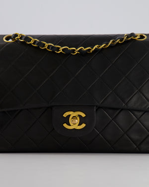 Chanel Vintage Black Medium Classic Double Flap Bag in Lambskin Leather with 24K Gold Hardware