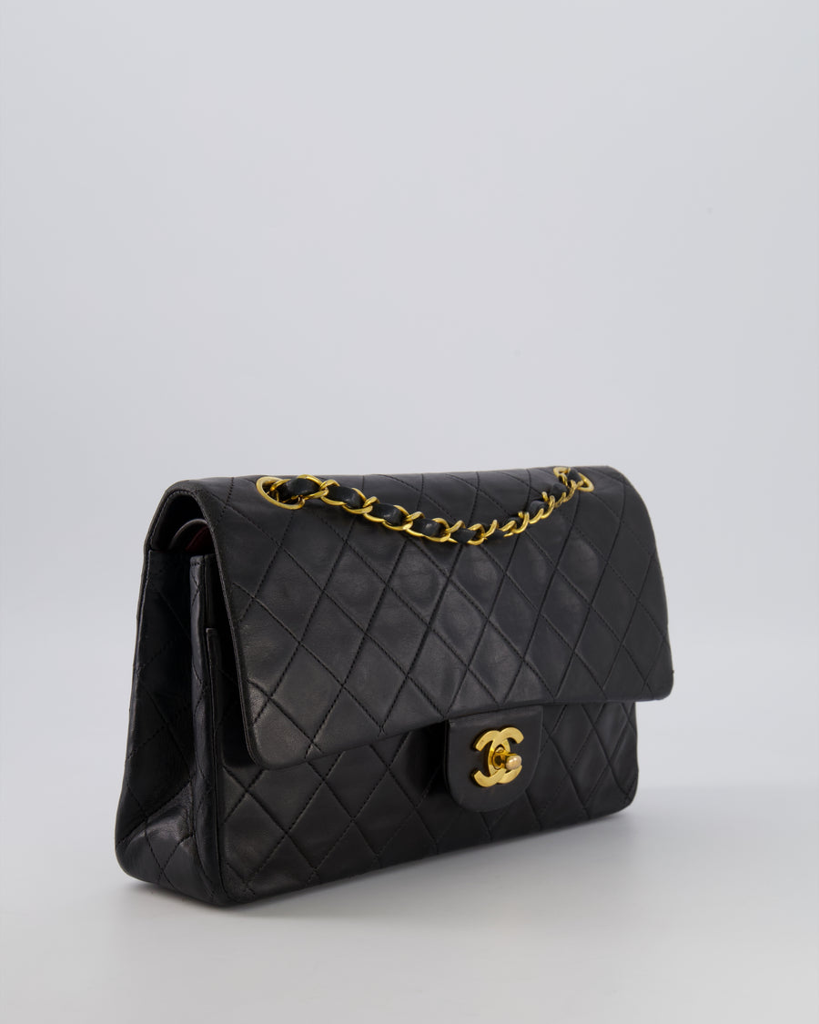 Chanel Vintage Black Medium Classic Double Flap Bag in Lambskin Leather with 24K Gold Hardware