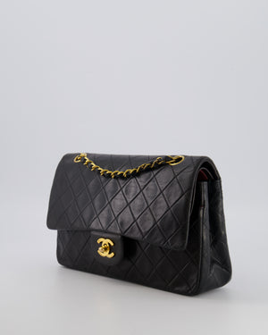 Chanel Vintage Black Medium Classic Double Flap Bag in Lambskin Leather with 24K Gold Hardware