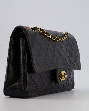 Chanel Vintage Black Medium Classic Double Flap Bag in Lambskin Leather with 24K Gold Hardware