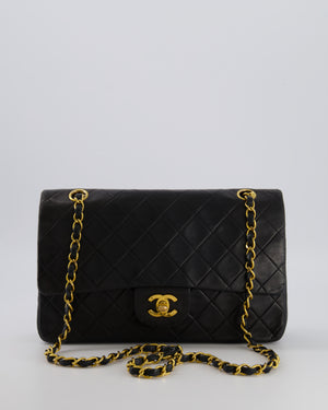 Chanel Vintage Black Medium Classic Double Flap Bag in Lambskin Leather with 24K Gold Hardware