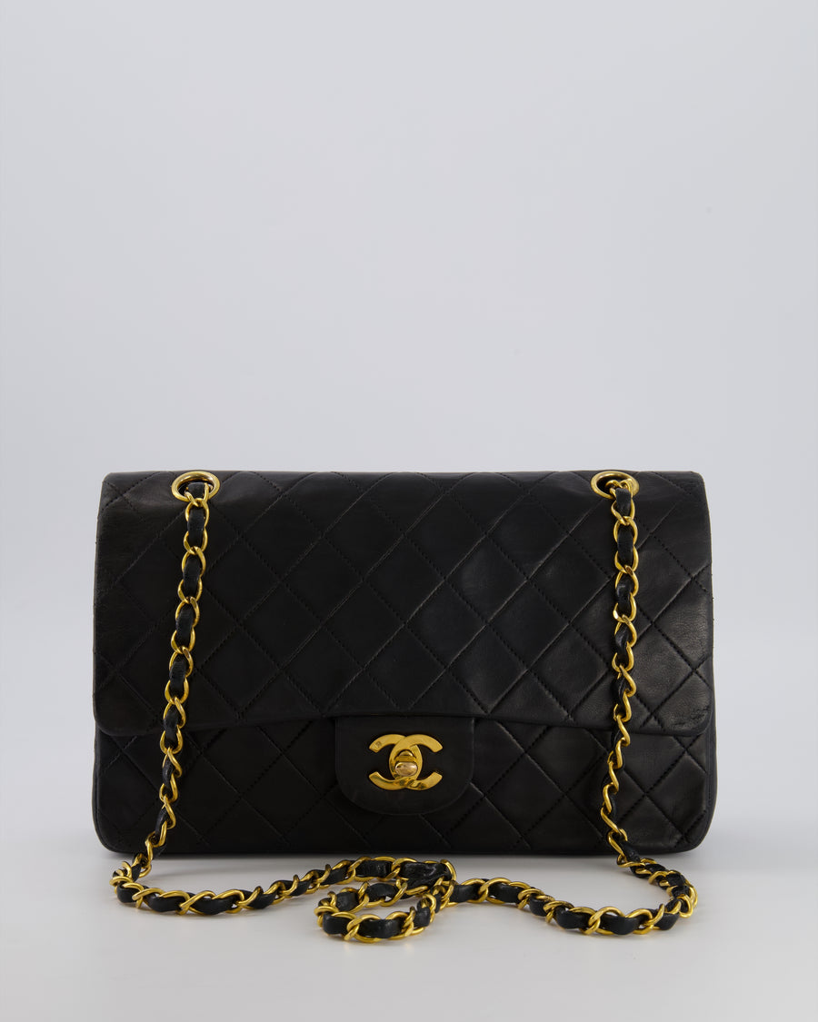 Chanel Vintage Black Medium Classic Double Flap Bag in Lambskin Leather with 24K Gold Hardware