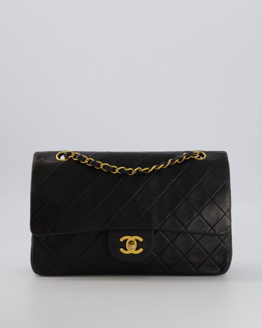 Chanel Vintage Black Medium Classic Double Flap Bag in Lambskin Leather with 24K Gold Hardware