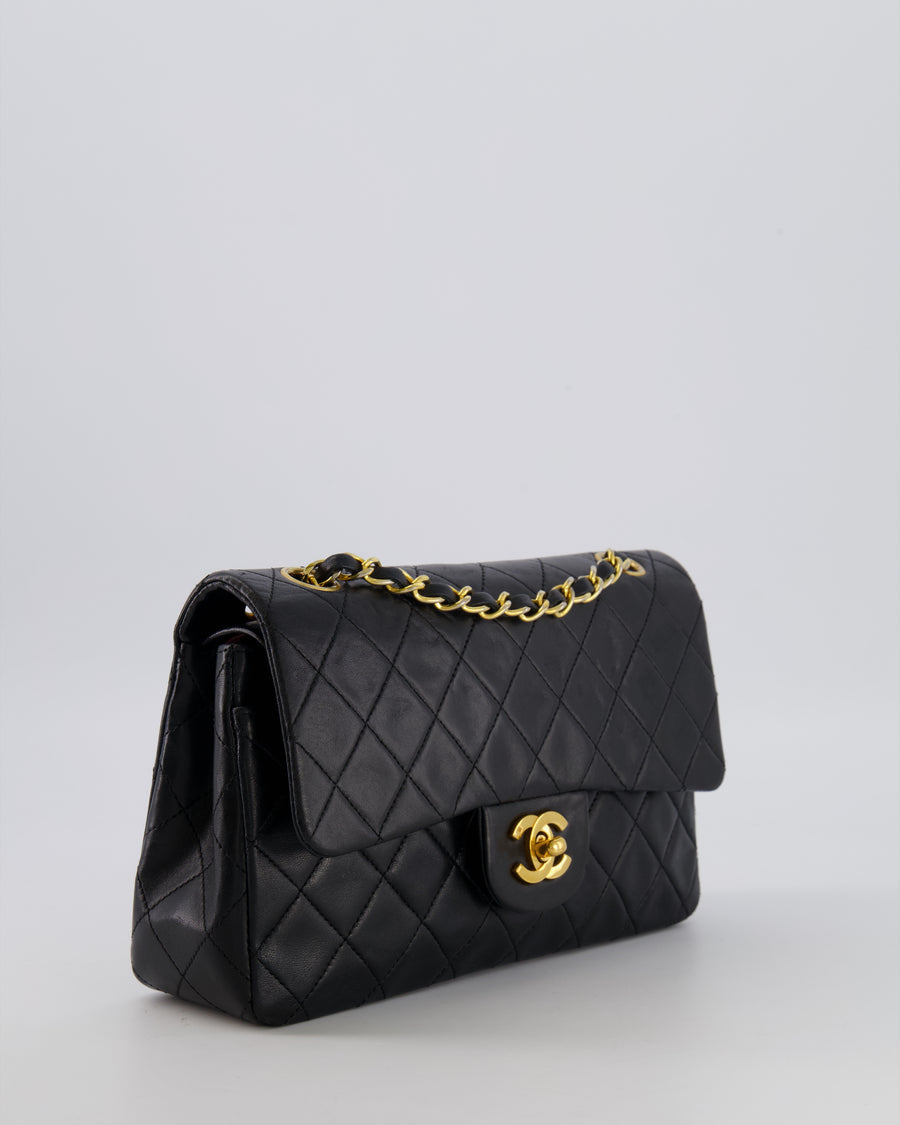 Chanel Vintage Black Small Classic Double Flap Bag in Lambskin Leather with 24K Gold Hardware