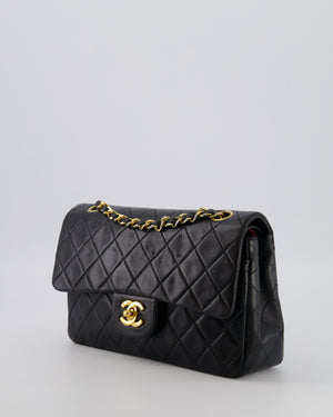 Chanel Vintage Black Small Classic Double Flap Bag in Lambskin Leather with 24K Gold Hardware