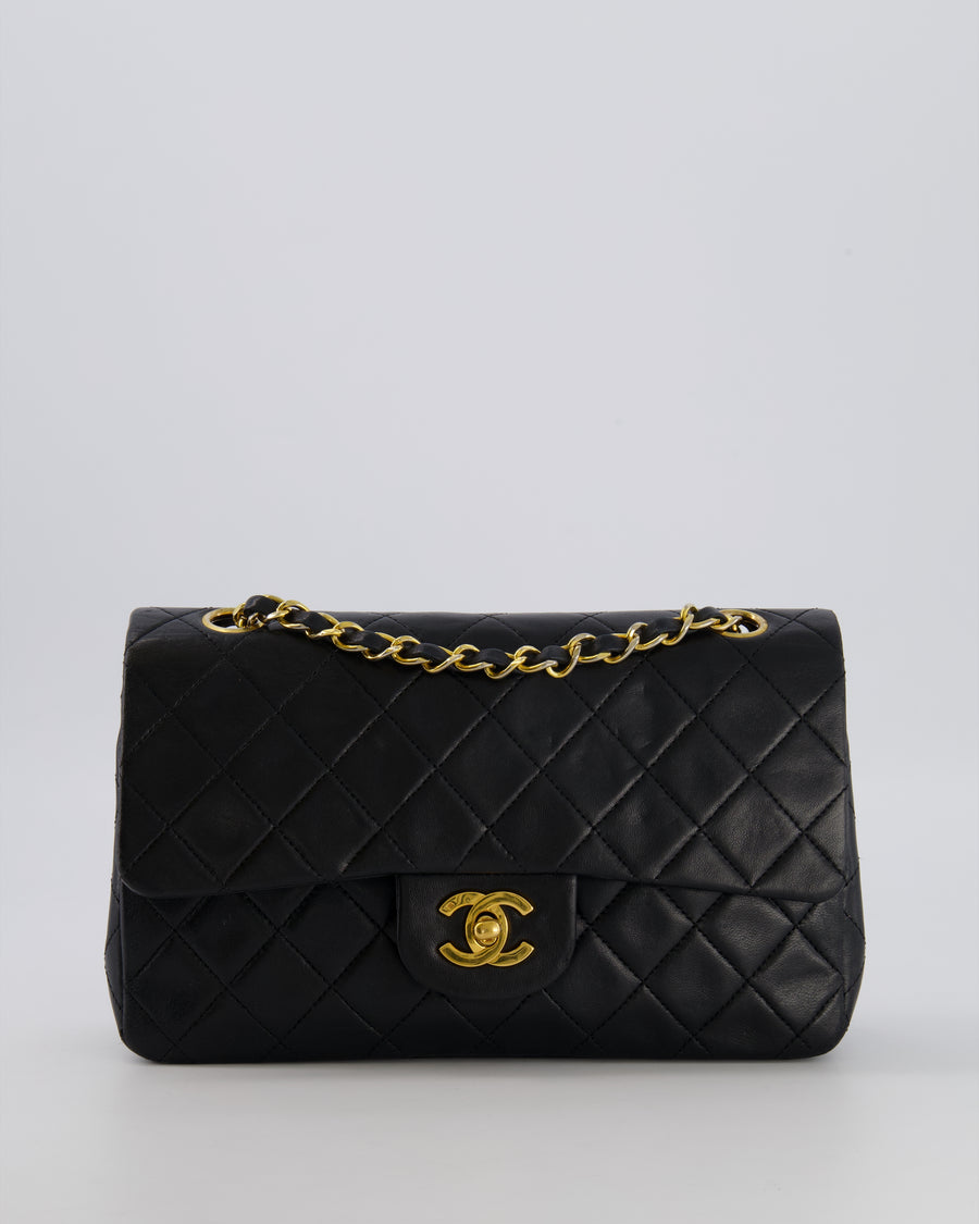 Chanel Vintage Black Small Classic Double Flap Bag in Lambskin Leather with 24K Gold Hardware