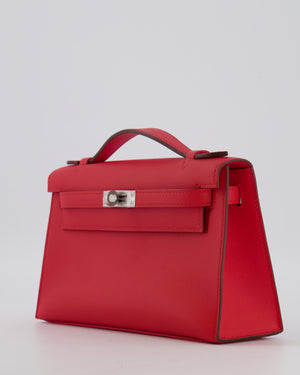 Hermès Kelly Pochette Bag in Rouge de Coeur Swift Leather with Palladium Hardware
