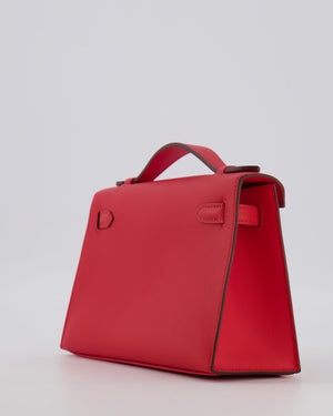 Hermès Kelly Pochette Bag in Rouge de Coeur Swift Leather with Palladium Hardware