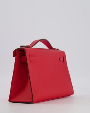 Hermès Kelly Pochette Bag in Rouge de Coeur Swift Leather with Palladium Hardware