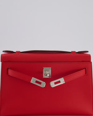 Hermès Kelly Pochette Bag in Rouge de Coeur Swift Leather with Palladium Hardware