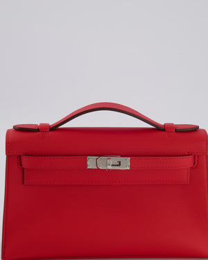 Hermès Kelly Pochette Bag in Rouge de Coeur Swift Leather with Palladium Hardware