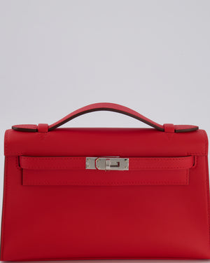 Hermès Kelly Pochette Bag in Rouge de Coeur Swift Leather with Palladium Hardware