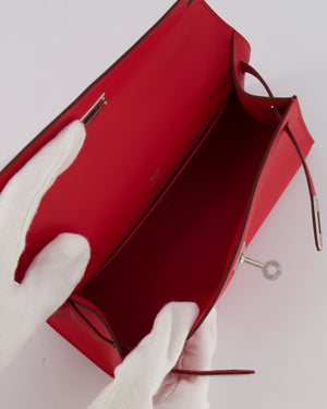 Hermès Kelly Pochette Bag in Rouge de Coeur Swift Leather with Palladium Hardware