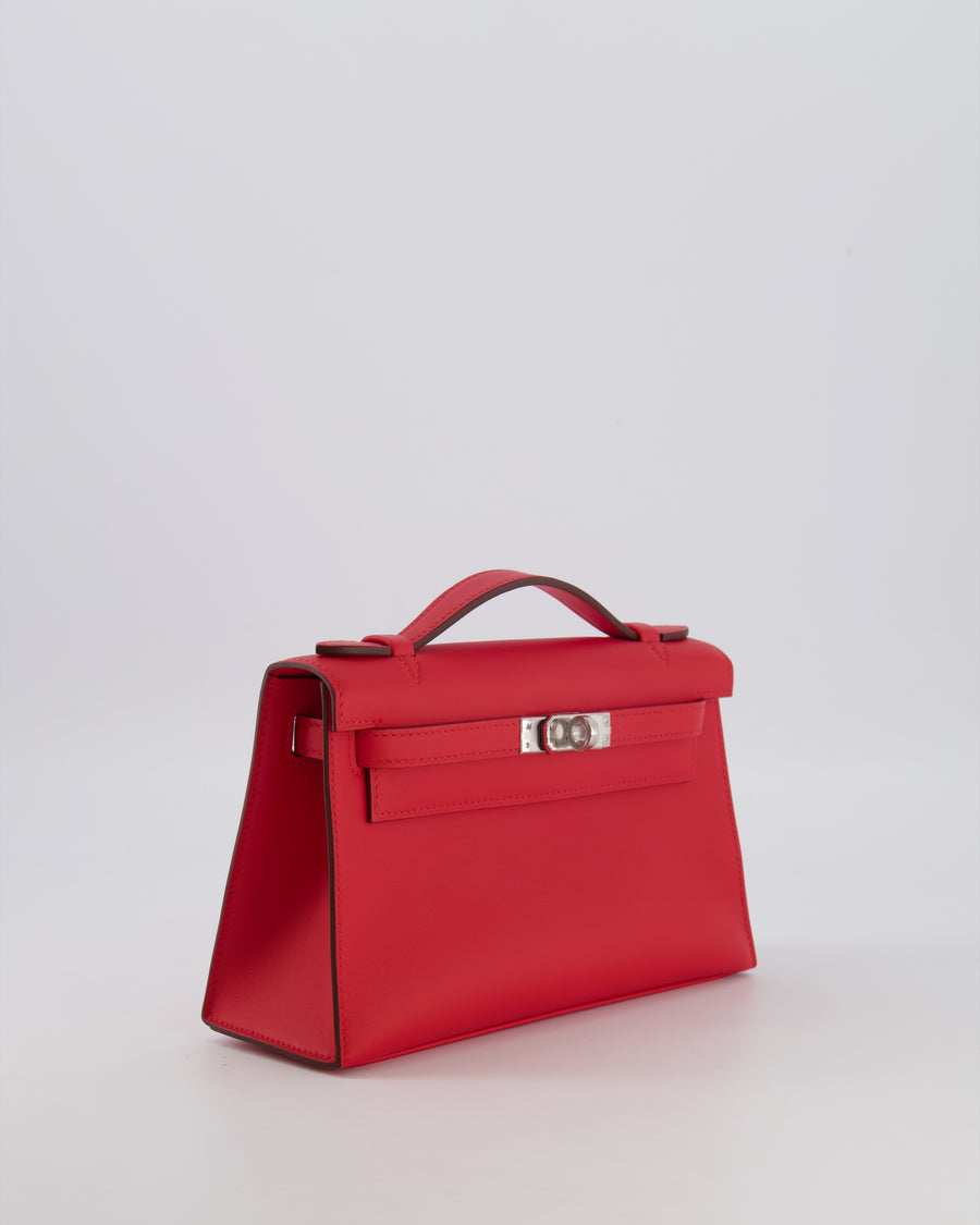 Hermès Kelly Pochette Bag in Rouge de Coeur Swift Leather with Palladium Hardware