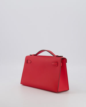 Hermès Kelly Pochette Bag in Rouge de Coeur Swift Leather with Palladium Hardware