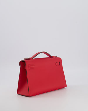 Hermès Kelly Pochette Bag in Rouge de Coeur Swift Leather with Palladium Hardware