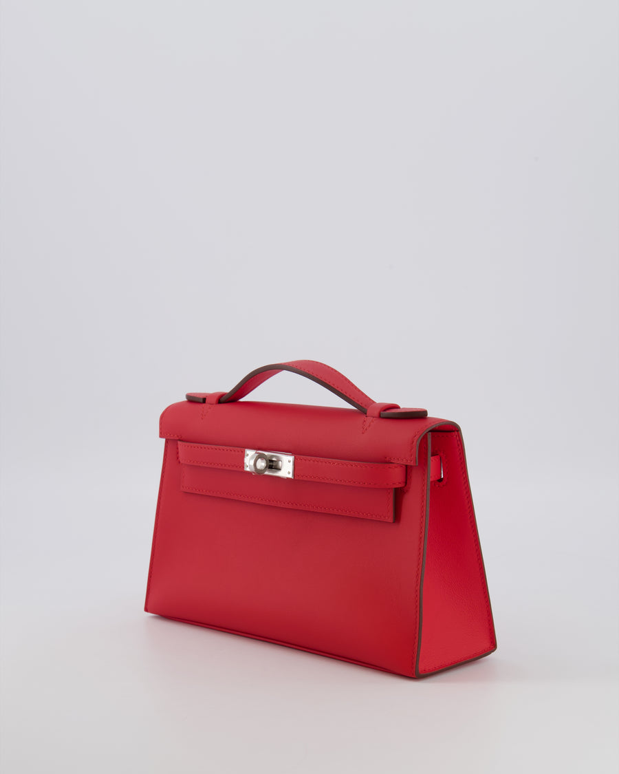 Hermès Kelly Pochette Bag in Rouge de Coeur Swift Leather with Palladium Hardware