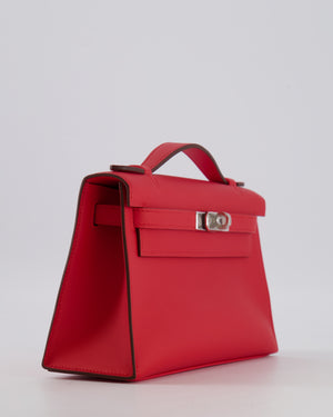 Hermès Kelly Pochette Bag in Rouge de Coeur Swift Leather with Palladium Hardware