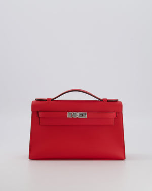 Hermès Kelly Pochette Bag in Rouge de Coeur Swift Leather with Palladium Hardware
