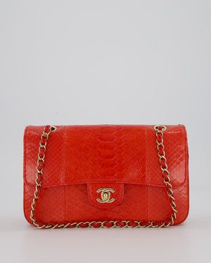 Chanel Red Medium Classic Double Flap Bag in Python with Champagne Gold Hardware