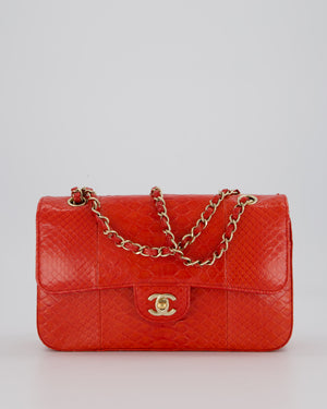 Chanel Red Medium Classic Double Flap Bag in Python with Champagne Gold Hardware