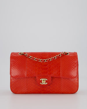 Chanel Red Medium Classic Double Flap Bag in Python with Champagne Gold Hardware