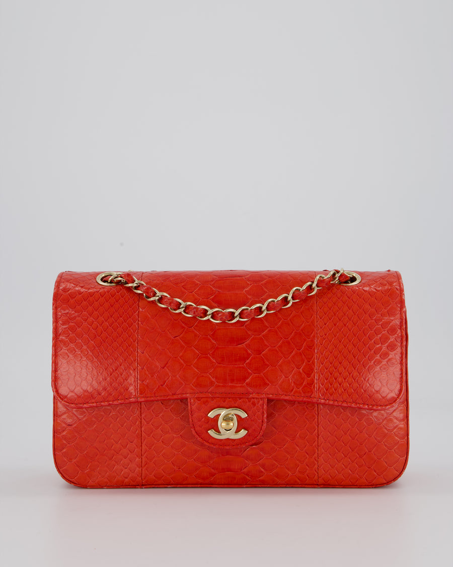 Chanel Red Medium Classic Double Flap Bag in Python with Champagne Gold Hardware