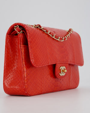 Chanel Red Medium Classic Double Flap Bag in Python with Champagne Gold Hardware