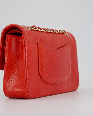 Chanel Red Medium Classic Double Flap Bag in Python with Champagne Gold Hardware