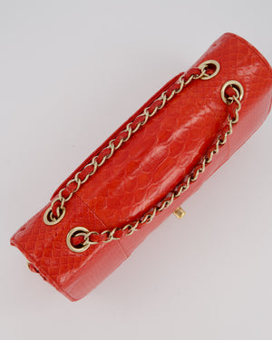 Chanel Red Medium Classic Double Flap Bag in Python with Champagne Gold Hardware