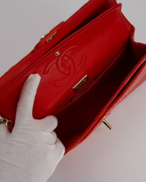 Chanel Red Medium Classic Double Flap Bag in Python with Champagne Gold Hardware