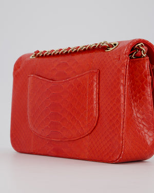 Chanel Red Medium Classic Double Flap Bag in Python with Champagne Gold Hardware