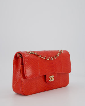 Chanel Red Medium Classic Double Flap Bag in Python with Champagne Gold Hardware