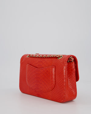 Chanel Red Medium Classic Double Flap Bag in Python with Champagne Gold Hardware