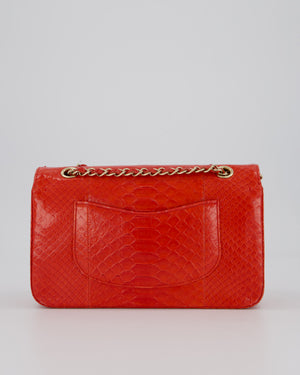 Chanel Red Medium Classic Double Flap Bag in Python with Champagne Gold Hardware