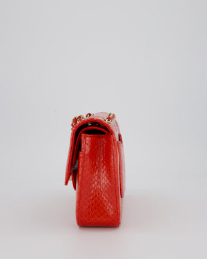 Chanel Red Medium Classic Double Flap Bag in Python with Champagne Gold Hardware