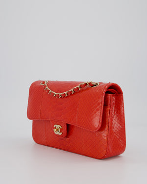 Chanel Red Medium Classic Double Flap Bag in Python with Champagne Gold Hardware