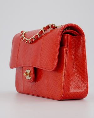 Chanel Red Medium Classic Double Flap Bag in Python with Champagne Gold Hardware