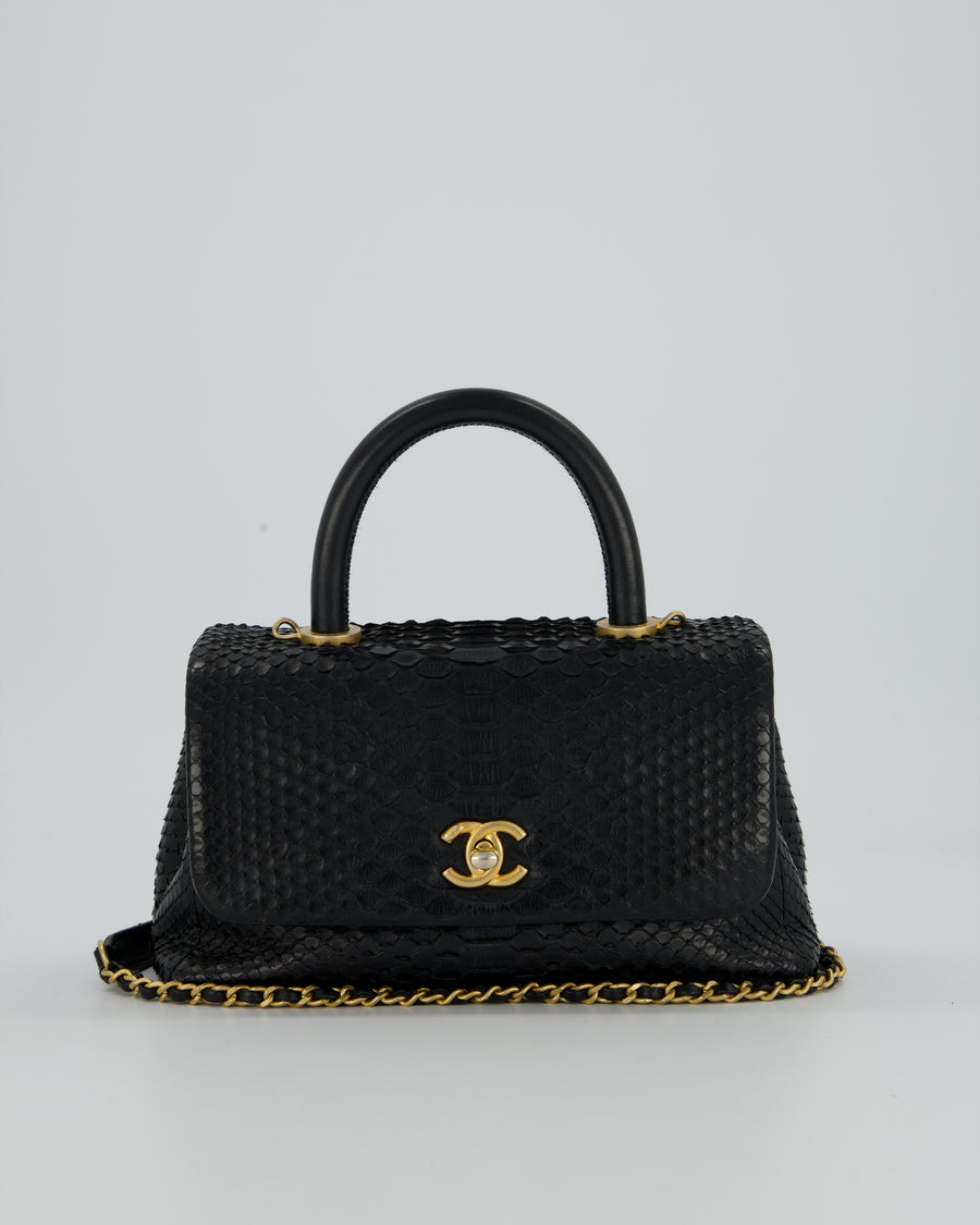 *RARE* Chanel Small Black Coco Top Handle Bag in Python with Brass Gold Hardware