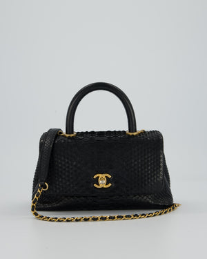 *RARE* Chanel Small Black Coco Top Handle Bag in Python with Brass Gold Hardware