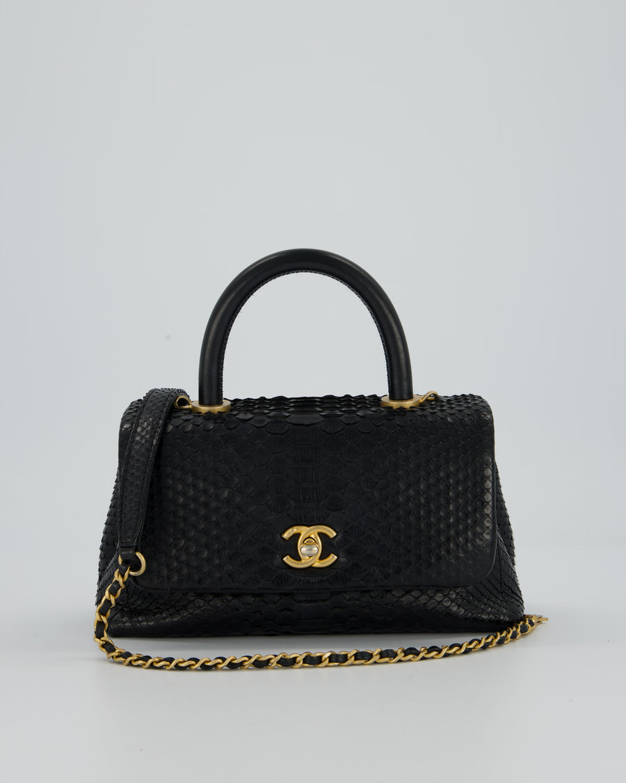 *RARE* Chanel Small Black Coco Top Handle Bag in Python with Brass Gold Hardware