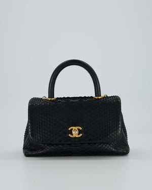 *RARE* Chanel Small Black Coco Top Handle Bag in Python with Brass Gold Hardware
